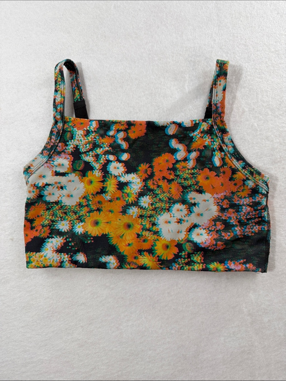 aerie Floral Crop Tank Top - Black, Orange & White